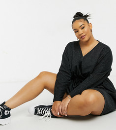 Черное платье мини из трикотажа в крапинку с длинными рукавами и запахом ASOS DESIGN Curve-Черный