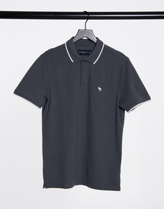 Поло серого цвета из ткани пике с окантовкой и логотипом Abercrombie & Fitch-Серый