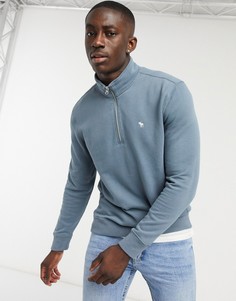 Голубой свитшот с короткой молнией и маленьким с логотипом Abercrombie & Fitch