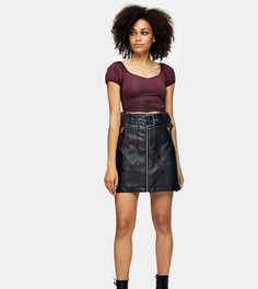 Черная байкерская юбка из искусственной кожи Topshop Petite-Черный
