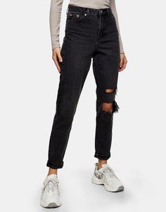Выбеленные черные рваные джинсы в винтажном стиле Topshop-Черный