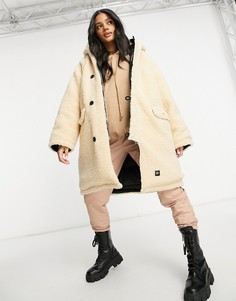 Двусторонний oversize-пуховик из искусственного меха с капюшоном Sixth June-Бежевый