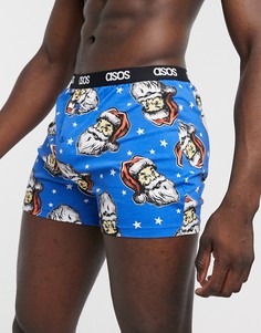 Боксеры с новогодним принтом в виде Санта-Клауса ASOS DESIGN-Голубой