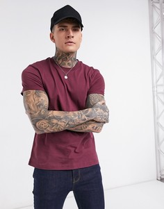 Бордовая футболка с круглым вырезом и отворотами на рукавах ASOS DESIGN-Красный