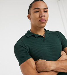 Темно-зеленое обтягивающее поло с отложным воротником в рубчик ASOS DESIGN Tall-Зеленый