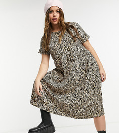 Свободное платье миди с леопардовым принтом Wednesdays Girl Curve-Коричневый