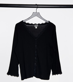 Черный кардиган с кружевной отделкой River Island Plus