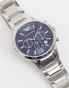 Серебристые наручные часы с синим циферблатом Emporio Armani AR2448-Серебристый