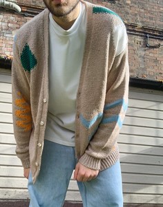 Oversized-кардиган с геометрическим принтом ASOS DESIGN-Светло-коричневый