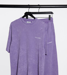 Фиолетовая oversized-футболка с эффектом кислотной стирки COLLUSION Unisex-Фиолетовый