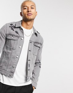 Серая облегающая джинсовая куртка с рваной отделкой ASOS DESIGN-Серый