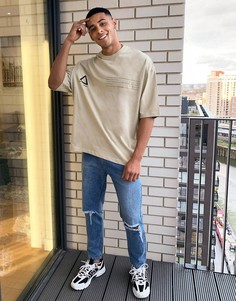 Oversized-футболка из плотного трикотажа с принтом логотипа на груди и спине ASOS Unrvlld Supply-Бежевый