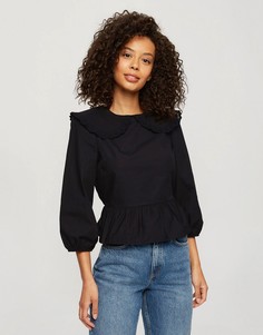 Черная блузка с оборками на воротнике Miss Selfridge-Черный