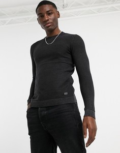 Черный вязаный джемпер с круглым вырезом с эффектом потертости Only & Sons