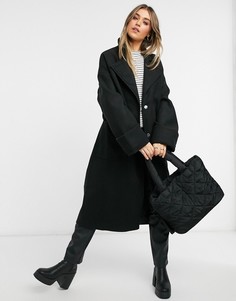 Черное свободное пальто с поясом ASOS DESIGN-Черный