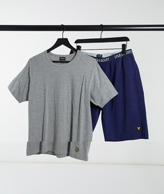 Пижамный комплект с серой футболкой и темно-синими шортами Lyle & Scott-Темно-синий