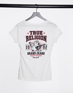 Белая футболка с глубоким V-образным вырезом и принтом True Religion Buddha-Белый