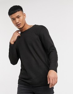 Черный джемпер из тонкого трикотажа с овальным вырезом Bershka