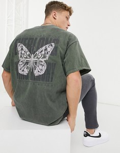 Темно-серая oversized-футболка с принтом на спине New Look-Серый