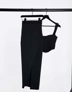 Черная эксклюзивная юбка с запахом и разрезом у бедра True Violet-Черный