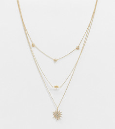 Ярусное ожерелье с покрытием из 14-каратного золота с блестящими подвесками в виде звезд ASOS DESIGN-Золотистый