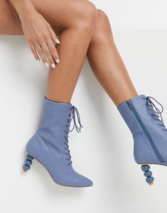Синие ботинки на шнуровке с фигурным каблуком ASOS DESIGN Reward-Синий