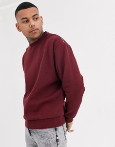 Бордовый oversized-свитшот с серебристыми молниями от горловины ASOS DESIGN-Красный