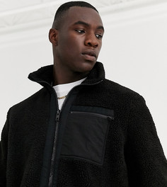 Черная куртка из искусственного меха с нейлоновыми карманами ASOS DESIGN Tall-Черный