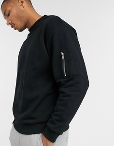 Черный oversized-свитшот с карманом MA1 ASOS DESIGN
