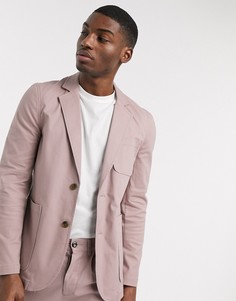 Мягкий хлопковый пиджак узкого кроя с квадратными карманами розового цвета ASOS DESIGN (от комплекта)-Розовый