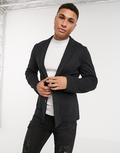 Черный трикотажный пиджак облегающего кроя ASOS DESIGN