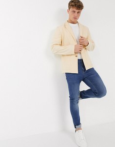 Светло-бежевый приталенный пиджак из мягкой ткани с добавлением льна ASOS DESIGN