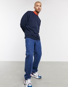 Темно-синий oversized-свитшот из органического хлопка с красным воротом в стиле бомбера ASOS DESIGN