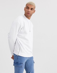 Белый oversized-свитшот с серебристыми молниями по бокам ASOS DESIGN