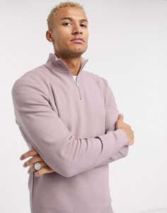 Пыльно-фиолетовый свитшот в рубчик с короткой молнией ASOS DESIGN