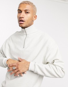 Серый свободный свитшот из ткани реверс на короткой молнии ASOS DESIGN