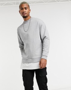 Серый меланжевый oversized-свитшот из органического хлопка с рубашкой-обманкой ASOS DESIGN