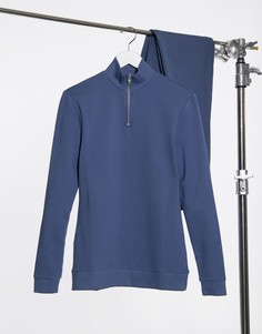 Синий обтягивающий свитшот из органического материала с короткой молнией ASOS DESIGN-Голубой