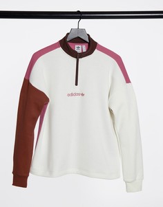 Свитшот в стиле колор блок с короткой молнией adidas Originals Cosy Comfort-Коричневый