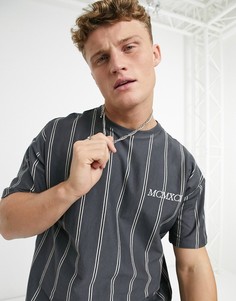 Полосатая футболка темно-серого цвета с вышивкой "MCMXCI" New Look-Серый