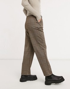 Коричневые брюки в клетку с эластичным поясом Stradivarius-Коричневый
