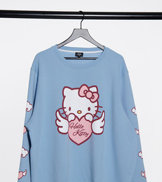 Голубой свободный свитшот с принтом New Girl Order Curve x Hello Kitty