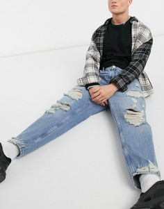 Голубые рваные джинсы свободного фасона Bershka-Голубой