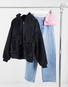 Черная oversized-куртка из плюша и искусственной замши Urbancode-Черный