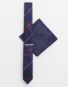 Темно-синий галстук и платок для нагрудного кармана Selected Homme