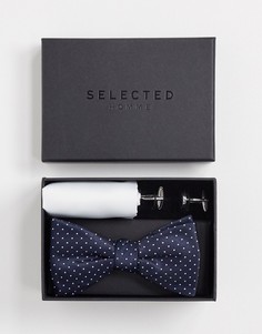 Подарочный набор из темно-синего галстука-бабочки, платка для нагрудного кармана и запонок Selected Homme-Темно-синий
