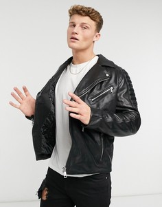 Кожаная байкерская куртка River Island-Черный