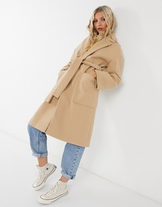 Классическое пальто бежевого цвета с поясом Miss Selfridge-Светло-коричневый