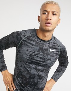 Термотоп с серым камуфляжным принтом Nike Pro Training-Черный