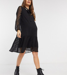 Черное плиссированное свободное платье Mamalicious Maternity-Черный Mama.Licious
